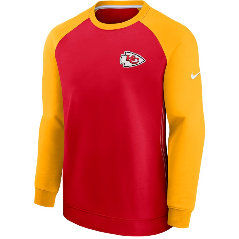 Kansas City Chiefs Nike Red/Gold‎ Historic Raglan Crew Sweatshirt Men’s L